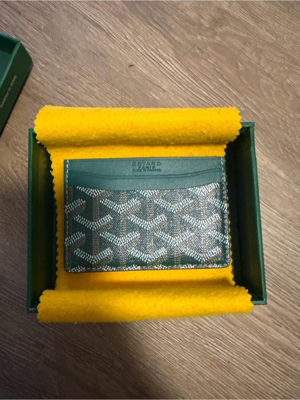 Goyard Green Chevron Card Holder with Dark Green Trim